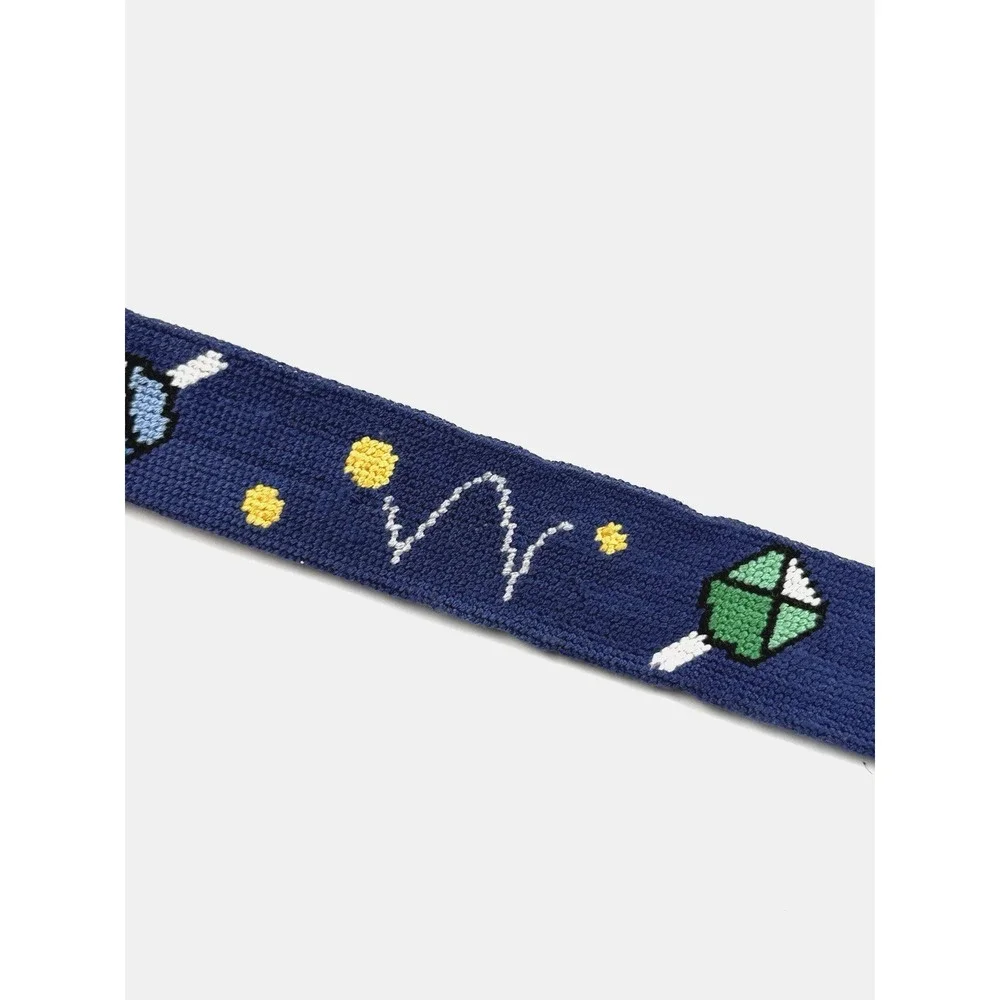 Smathers & Branson Brown Leather Belt Mens 36 Blue Wacky Pickleball Needlepoint